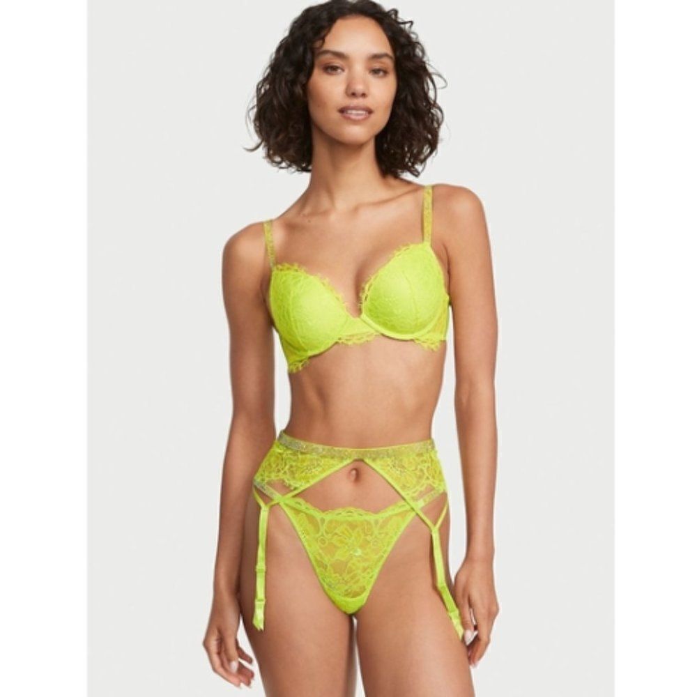 Victoria's Secret Very Sexy Limelight Shine Strap Lace Garter Belt Size M